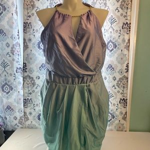 Dress 14/16 18/20 Ashley Stewart Green Purple Ombre Satin Chain Neck Faux Wrap